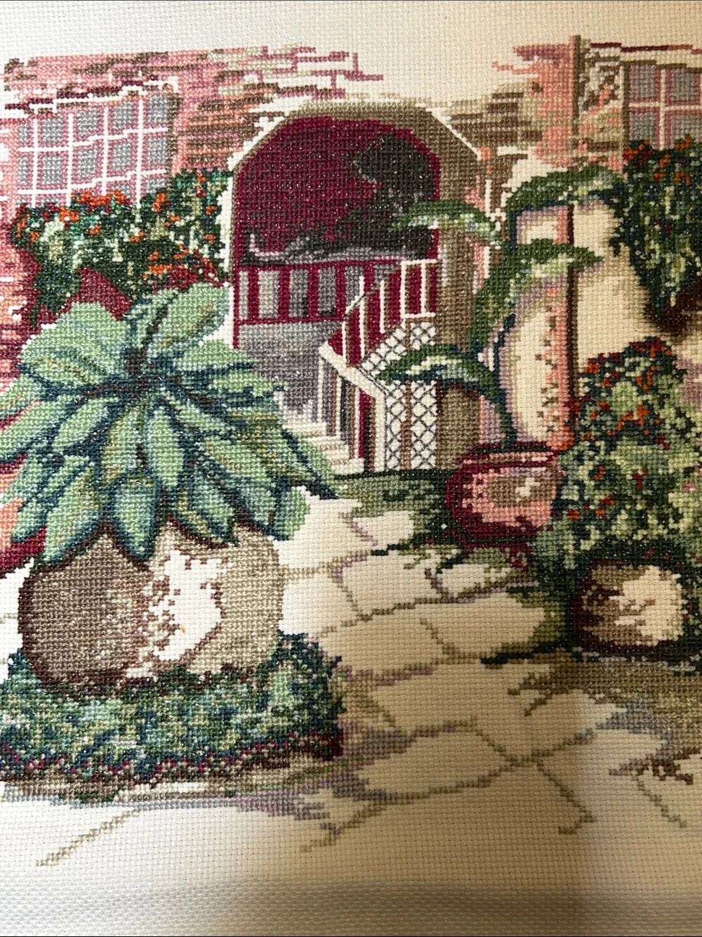 Vintage-Inspired Green and Red Needlepoint Wall Art
